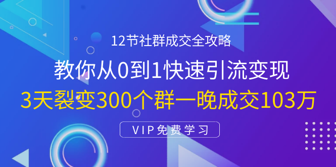 12节社群成交全攻略：从0到1快速引流变现，3天裂变300个群一晚成交103万-第一资源网