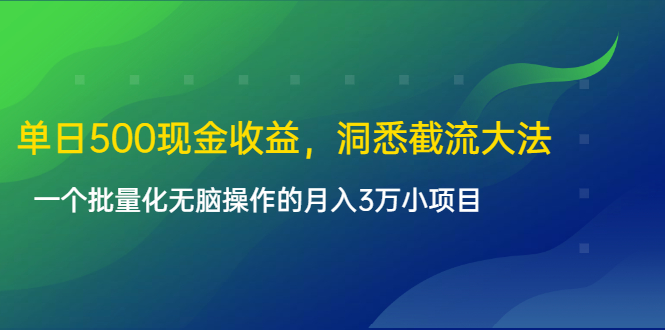 单日500现金收益，洞悉截流大法，一个批量化无脑操作的月入3万小项目-第一资源网