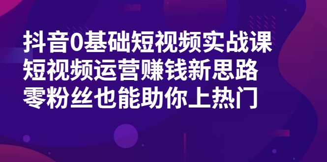 抖音0基础短视频实战课，短视频运营赚钱新思路，零粉丝也能助你上热门-第一资源网