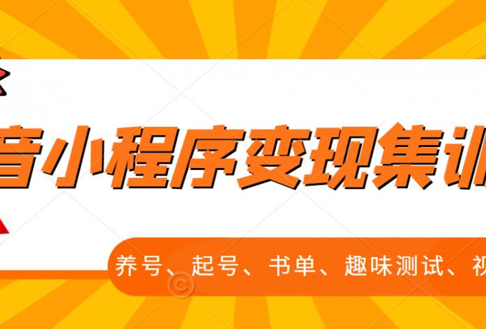 抖音小程序变现集训课，养号、起号、书单、趣味测试、视频剪辑，全套流程-第一资源网