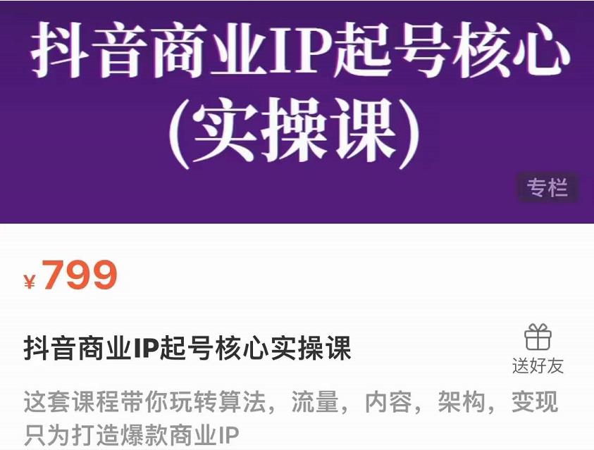 抖音商业IP起号核心实操课，带你玩转算法，流量，内容，架构，变现-第一资源网