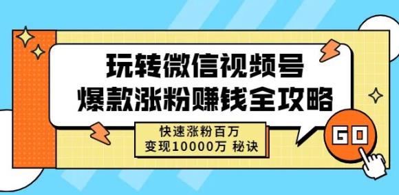 玩转微信视频号爆款涨粉赚钱全攻略，快速涨粉百万变现万元秘诀-第一资源网