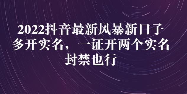 2022抖音最新风暴新口子：多开实名，一整开两个实名，封禁也行-第一资源网