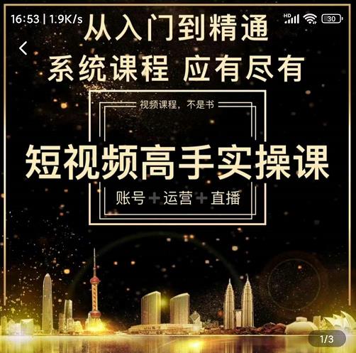 短视频高手实操课：账号+运营+直播，从入门到精通，系统课程，应有尽有-第一资源网