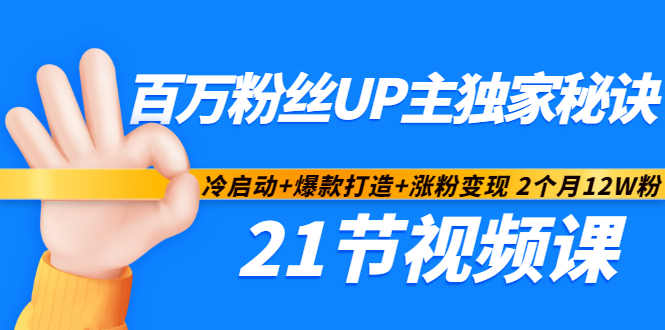 百万粉丝UP主独家秘诀：冷启动+爆款打造+涨粉变现2个月12W粉（21节视频课)-第一资源网