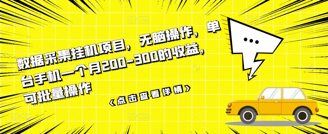 数据采集挂机项目，无脑操作，单台手机一个月200-300的收益，可批量操作-第一资源网