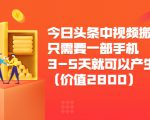 今日头条中视频搬运项目,只需要一部手机3-5天就可以产生利润(价值2800元)-第一资源网