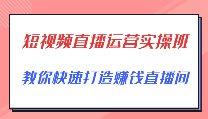 短视频直播运营实操班，直播带货精细化运营实操，教你快速打造赚钱直播间-第一资源网