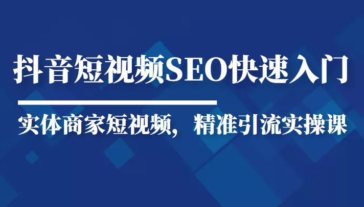 抖音短视频Seo搜索排名优化新手快速入门教程，实体商家短视频，精准引流实操课-第一资源网