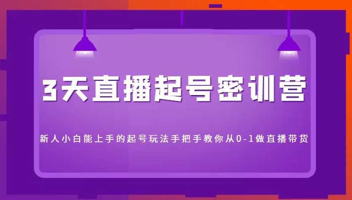 3天直播起号密训营，新人小白能上手的起号玩法，手把手教你从0-1做直播带货-第一资源网