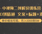 中视频二创解说训练营:从0到精通 文案+标题+素材、月入5000到5W-第一资源网