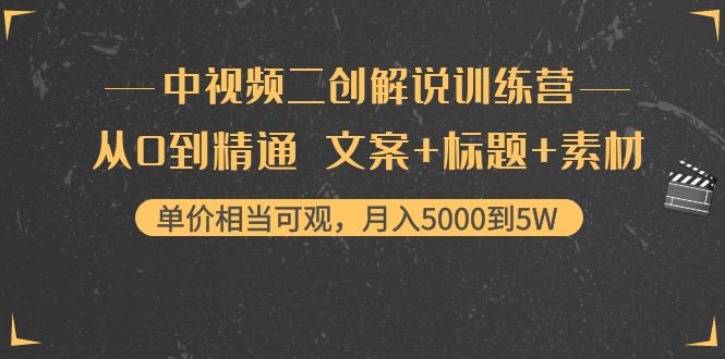 中视频二创解说训练营：从0到精通 文案+标题+素材、月入5000到5W-第一资源网
