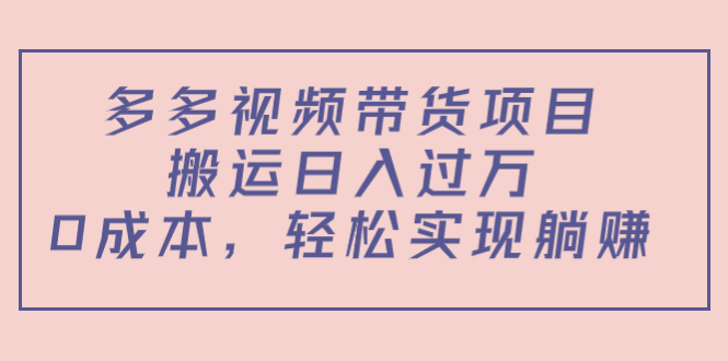 多多视频带货项目，搬运日入过万，0成本，轻松实现躺赚（教程+软件）-第一资源网