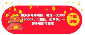 2023拼多多电商项目,稳定一天300~3000+,门槛低,出单快,一部手机即可完成-第一资源网