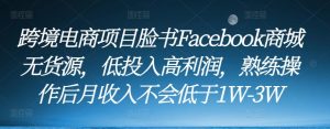 跨境电商项目脸书Facebook商城无货源,低投入高利润,熟练操作后月收入不会低于1W-3W-第一资源网