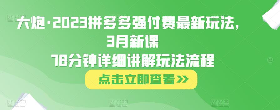 大炮·2023拼多多强付费最新玩法，3月新课​78分钟详细讲解玩法流程-第一资源网