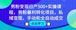 男粉变现日产500+实操课程,男粉暴利转化项目,私域变现,手动和全自动成交-第一资源网