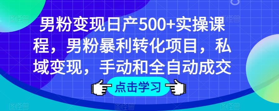 男粉变现日产500+实操课程，男粉暴利转化项目，私域变现，手动和全自动成交-第一资源网