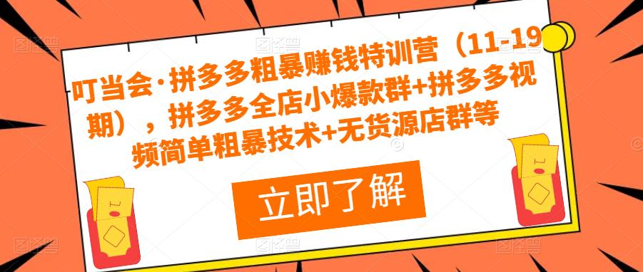 叮当会·拼多多粗暴赚钱特训营（11-19期），拼多多全店小爆款群+拼多多视频简单粗暴技术+无货源店群等-第一资源网