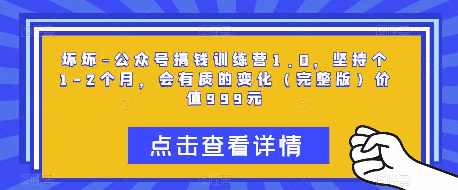 坏坏-公众号搞钱训练营1.0，坚持个1-2个月，会有质的变化（完整版）价值999元-第一资源网