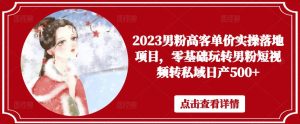 2023男粉高客单价实操落地项目,零基础玩转男粉短视频转私域日产500+-第一资源网
