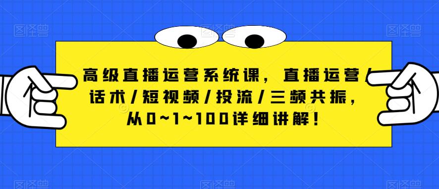 高级直播运营系统课，直播运营/话术/短视频/投流/三频共振，从0~1~100详细讲解！-第一资源网
