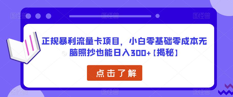 正规暴利流量卡项目，小白零基础零成本无脑照抄也能日入300+【揭秘】-第一资源网