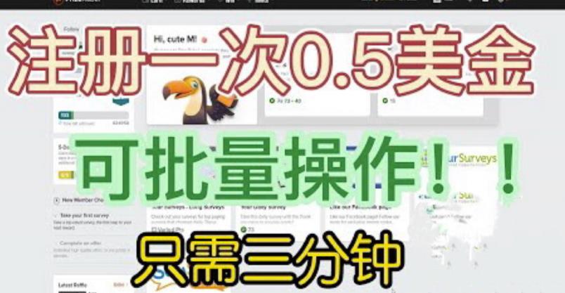 国外项目注册一次0.5美金，只需三分钟无脑操作，可批量同时放大操作，小白工作室福利【揭秘】-第一资源网
