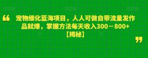 宠物细化蓝海项目，人人可做自带流量发作品就爆，掌握方法每天收入300－800+【揭秘】-第一资源网