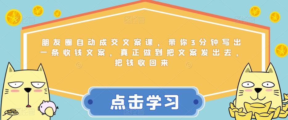 朋友圈自动成交文案课，带你3分钟写出一条收钱文案，真正做到把文案发出去，把钱收回来-第一资源网