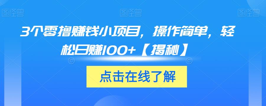 3个零撸赚钱小项目，操作简单，轻松日赚100+【揭秘】-第一资源网