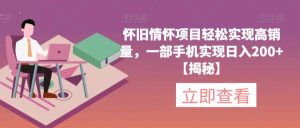 怀旧情怀项目轻松实现高销量，一部手机实现日入200+【揭秘】-第一资源网