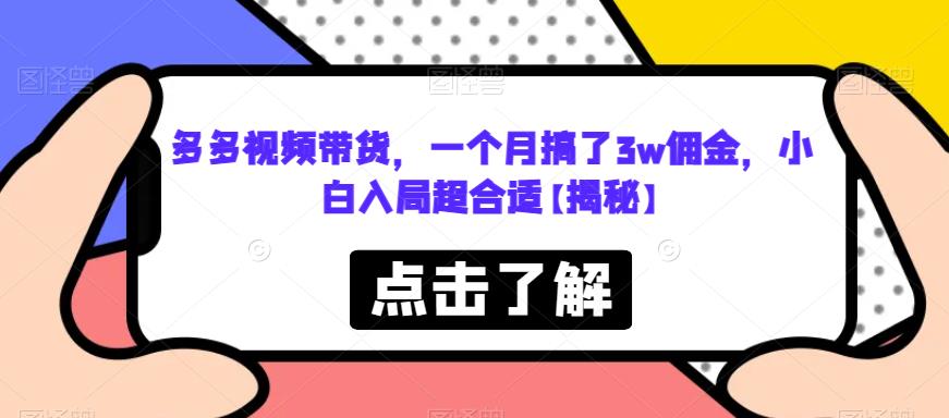 多多视频带货，一个月搞了3w佣金，小白入局超合适【揭秘】-第一资源网