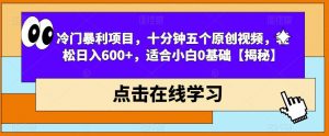 冷门暴利项目，十分钟五个原创视频，轻松日入600+，适合小白0基础【揭秘】-第一资源网