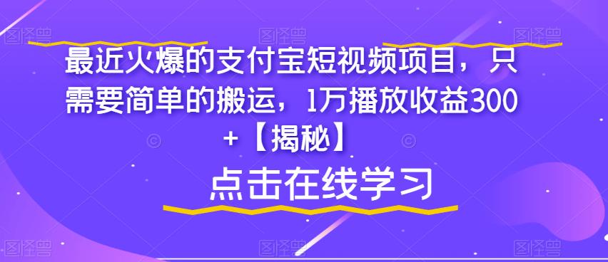 最近火爆的支付宝短视频项目，只需要简单的搬运，1万播放收益300+【揭秘】-第一资源网