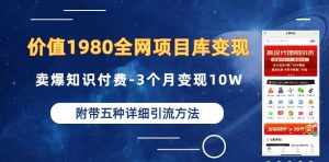 价值1980的全网项目库变现-卖爆知识付费-3个月变现10W是怎么做到的-附多种引流创业粉方法【揭秘】-第一资源网