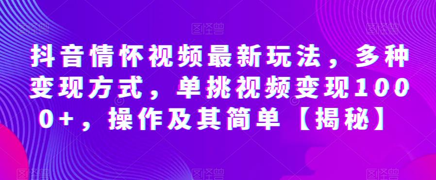 抖音情怀视频最新玩法，多种变现方式，单挑视频变现1000+，操作及其简单【揭秘】-第一资源网