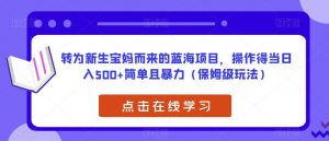 转为新生宝妈而来的蓝海项目,操作得当日入500+简单且暴力(保姆级玩法)【揭秘】-第一资源网