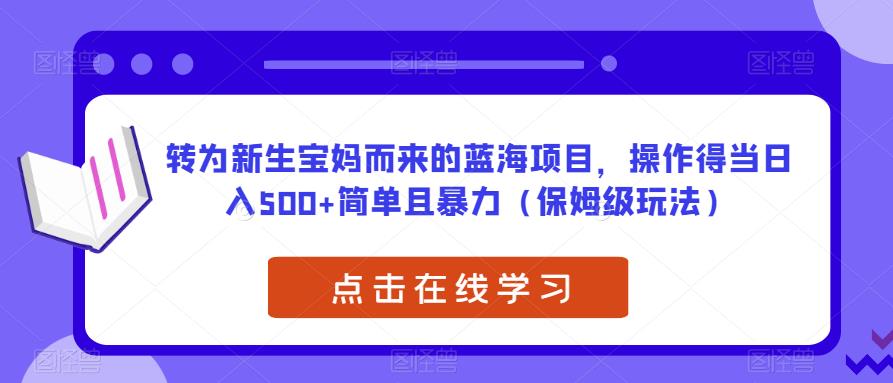 转为新生宝妈而来的蓝海项目，操作得当日入500+简单且暴力（保姆级玩法）【揭秘】-第一资源网