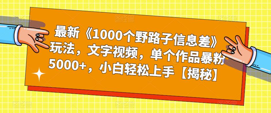 最新《1000个野路子信息差》玩法，文字视频，单个作品暴粉5000+，小白轻松上手【揭秘】-第一资源网