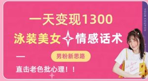 一天变现1300,泳装美女+情感话术,提供素材,无脑矩阵操作【揭秘】-第一资源网