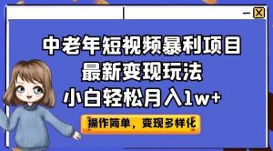 中老年短视频暴利项目最新变现玩法，小白轻松月入1w+【揭秘】-第一资源网
