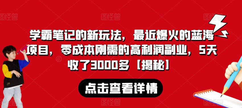 学霸笔记的新玩法，最近爆火的蓝海项目，零成本刚需的高利润副业，5天收了3000多【揭秘】-第一资源网
