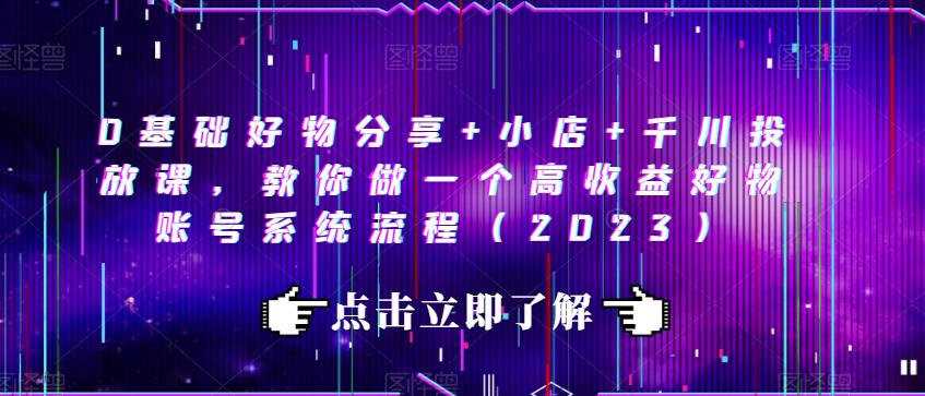 0基础好物分享+小店+千川投放课，教你做一个高收益好物账号系统流程（2023）-第一资源网