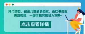 冷门项目,记录儿童成长档案,小红书虚拟资源变现,一部手机实现日入300+【揭秘】-第一资源网