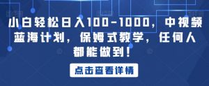小白轻松日入100-1000，中视频蓝海计划，保姆式教学，任何人都能做到！【揭秘】-第一资源网