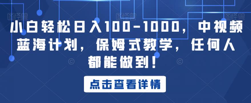 小白轻松日入100-1000，中视频蓝海计划，保姆式教学，任何人都能做到！【揭秘】-第一资源网