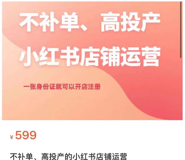 不补单、高投产的小红书店铺运营，一张身份证就可以开店注册-第一资源网