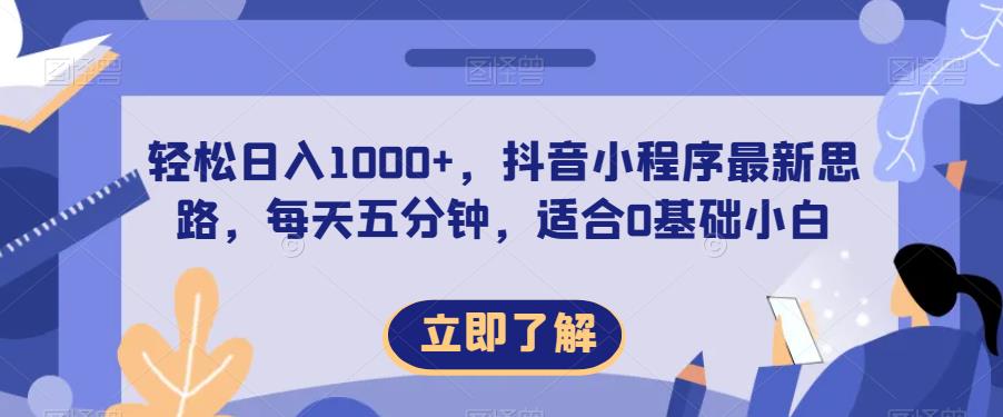 轻松日入1000+，抖音小程序最新思路，每天五分钟，适合0基础小白【揭秘】-第一资源网