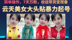 云天美女大头贴暴力起号教学，简单操作，7天万粉，收徒带货变现香-第一资源网